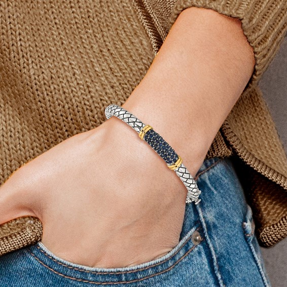 Shey Couture Sterling Silver Rhodium-plated with 14k Accent Sapphire Bangle Bracelet