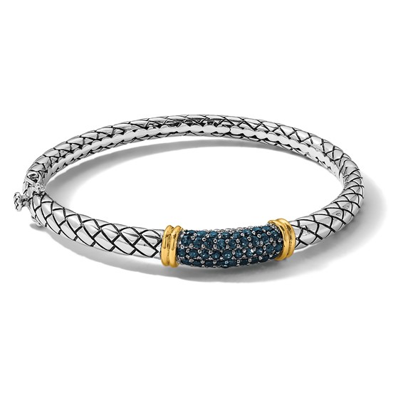 Shey Couture Sterling Silver Rhodium-plated with 14k Accent Sapphire Bangle Bracelet