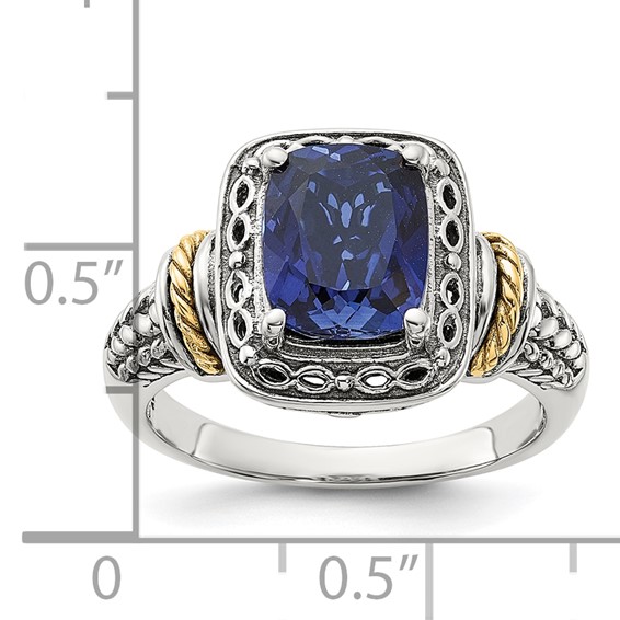 Shey Couture Sterling Silver with 14k Antiqued Lab Created Sapphire Ring