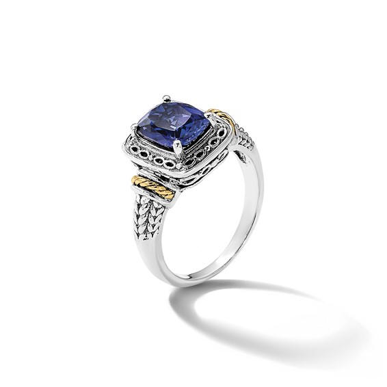 Shey Couture Sterling Silver with 14k Antiqued Lab Created Sapphire Ring