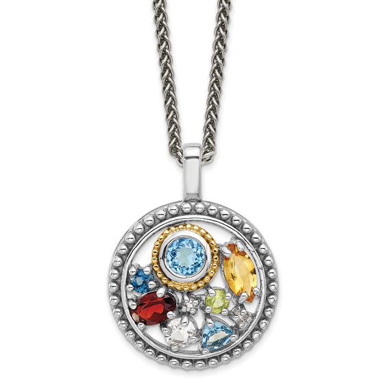 Shey Couture Sterling Silver Rhodium-plated with 14k Accent  .43 Citrine/.93 Swiss Blue Topaz/.14 Light Blue Topaz/.13 Peridot 18 inch Necklace