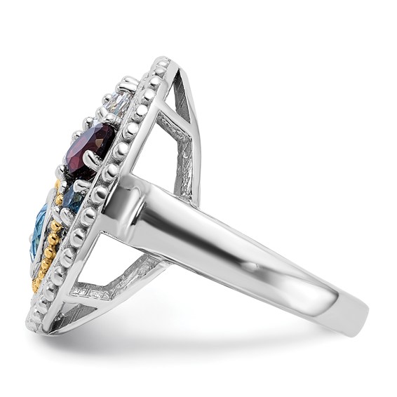 Shey Couture Sterling Silver Rh-plated w/14k Accent .47Citrine/.93Swiss Blue Topaz/.15Light Blue Topaz/.13Peridot/.67Garnet/.39Wht Topaz Ring