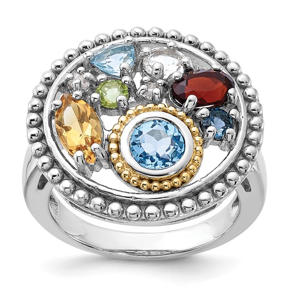 Shey Couture Sterling Silver Rh-plated w/14k Accent .47Citrine/.93Swiss Blue Topaz/.15Light Blue Topaz/.13Peridot/.67Garnet/.39Wht Topaz Ring