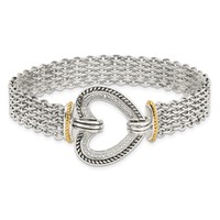 Shey Couture Sterling Silver with 14K Accent 7.75 Inch Antiqued Diamond Heart Bracelet view 3