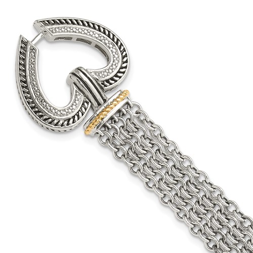 Shey Couture Sterling Silver Bracelet with 14K Accent Antiqued Diamond Heart, 7.75"