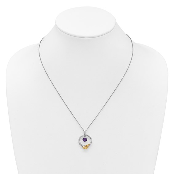 Sterling Silver w/14k Circle Leaf Gemstone Necklaces