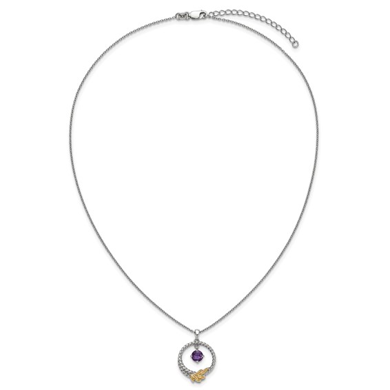 Sterling Silver w/14k Circle Leaf Gemstone Necklaces