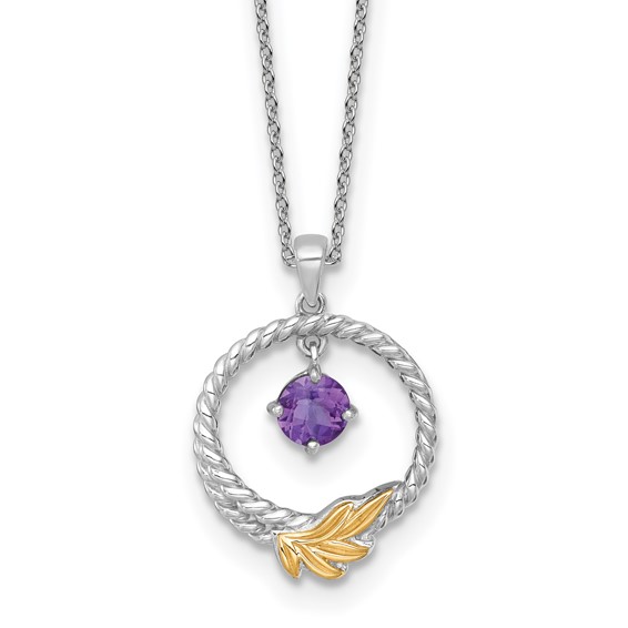 Sterling Silver w/14k Circle Leaf Gemstone Necklaces