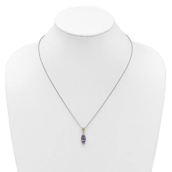 Sterling Silver w/14k Marquise Gemstone Necklace