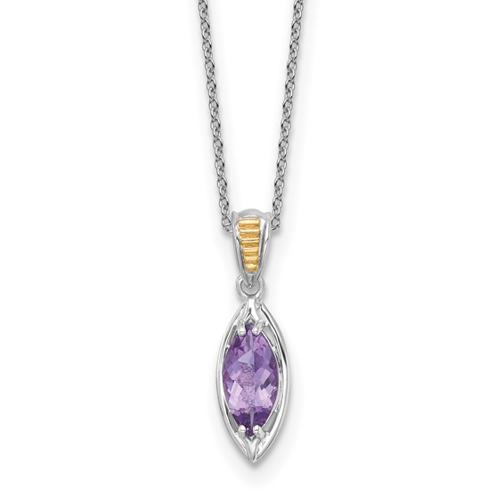 Sterling Silver w/14k Marquise Gemstone Necklace