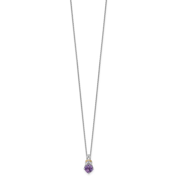 Shey Couture Sterling Silver Rhodium-plated w/14k Accent Checker-cut Cushion Amethyst and .04ct Diamond 18 inch with 2 inch Extension Necklace