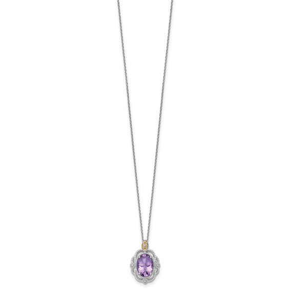 Shey Couture Sterling Silver Rhodium-plated with 14k Accent Oval Amethyst 18 inch with 2 inch Extension Vintage Necklace