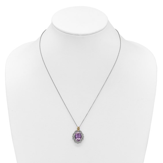 Shey Couture Sterling Silver Rhodium-plated with 14k Accent Oval Amethyst 18 inch with 2 inch Extension Vintage Necklace