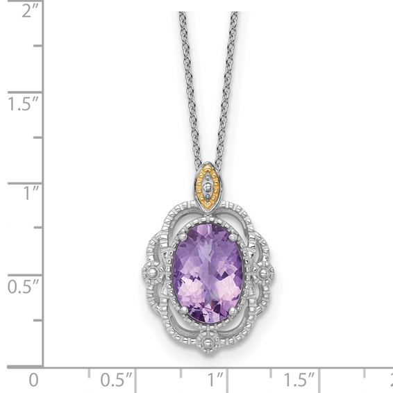 Shey Couture Sterling Silver Rhodium-plated with 14k Accent Oval Amethyst 18 inch with 2 inch Extension Vintage Necklace