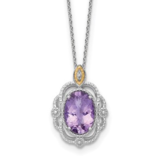 Shey Couture Sterling Silver Rhodium-plated with 14k Accent Oval Amethyst 18 inch with 2 inch Extension Vintage Necklace