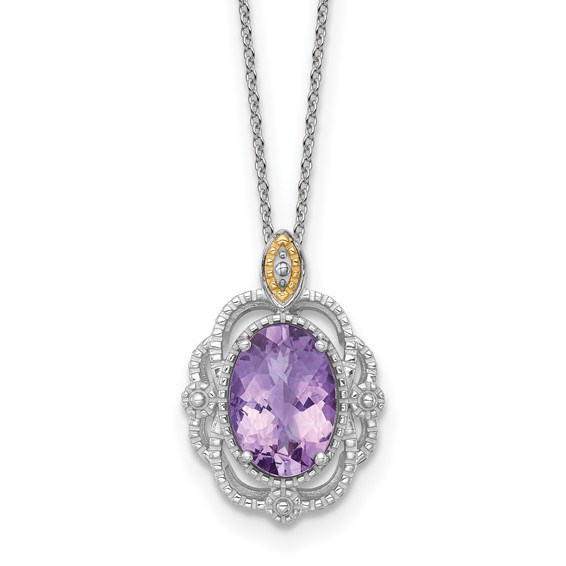 Shey Couture Sterling Silver Rhodium-plated with 14k Accent Oval Amethyst 18 inch with 2 inch Extension Vintage Necklace