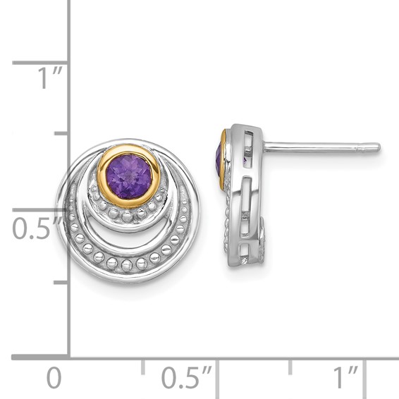 Shey Couture Sterling Silver Rhodium-plated with 14k Accent Round Amethyst Swirl Circle Post Earrings