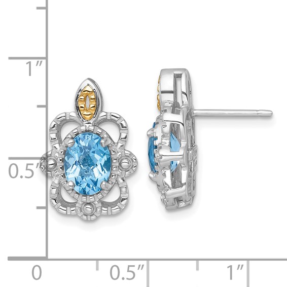 Shey Couture Sterling Silver Rhodium-plated with 14k Accent Oval Light Swiss Blue Topaz Vintage Post Earrings