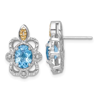 Shey Couture Sterling Silver Rhodium-plated with 14k Accent Oval Light Swiss Blue Topaz Vintage Post Earrings