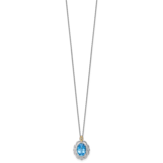 Shey Couture Sterling Silver Rhodium-plated with 14k Accent Oval Light Swiss Blue Topaz 18 inch with 2 inch Extension Vintage Necklace