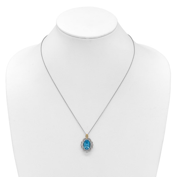 Shey Couture Sterling Silver Rhodium-plated with 14k Accent Oval Light Swiss Blue Topaz 18 inch with 2 inch Extension Vintage Necklace