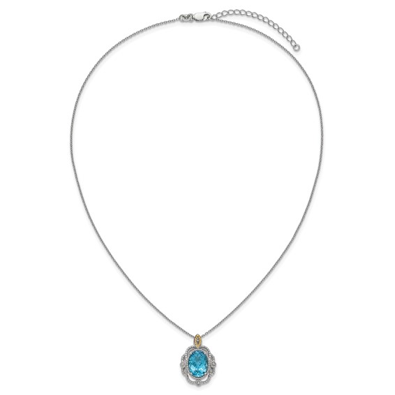 Shey Couture Sterling Silver Rhodium-plated with 14k Accent Oval Light Swiss Blue Topaz 18 inch with 2 inch Extension Vintage Necklace