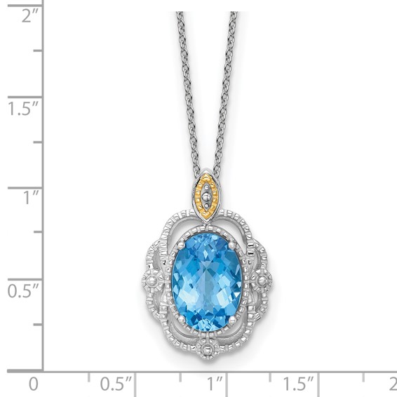 Shey Couture Sterling Silver Rhodium-plated with 14k Accent Oval Light Swiss Blue Topaz 18 inch with 2 inch Extension Vintage Necklace