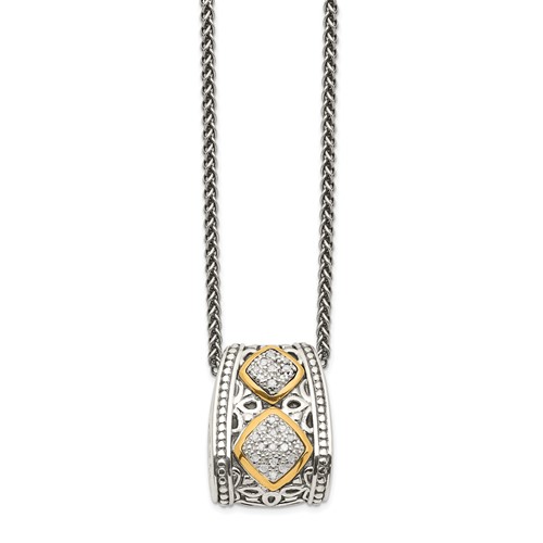 Shey Couture Sterling Silver Antiqued Necklace with 14K Accent Diamond, 18"