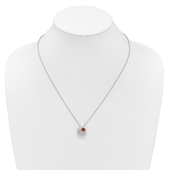 Shey Couture Sterling Silver Rhodium-plated with 14K Accent Round Garnet Swirl Circle 18 inch with 2 inch Extension Necklace
