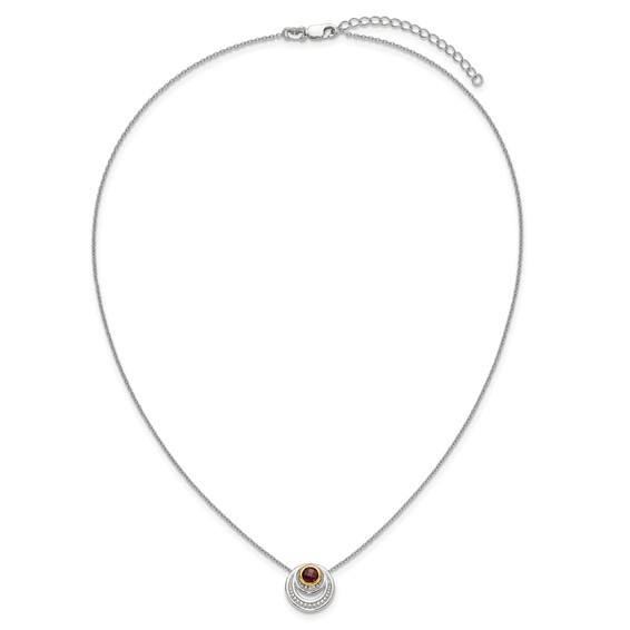 Shey Couture Sterling Silver Rhodium-plated with 14K Accent Round Garnet Swirl Circle 18 inch with 2 inch Extension Necklace