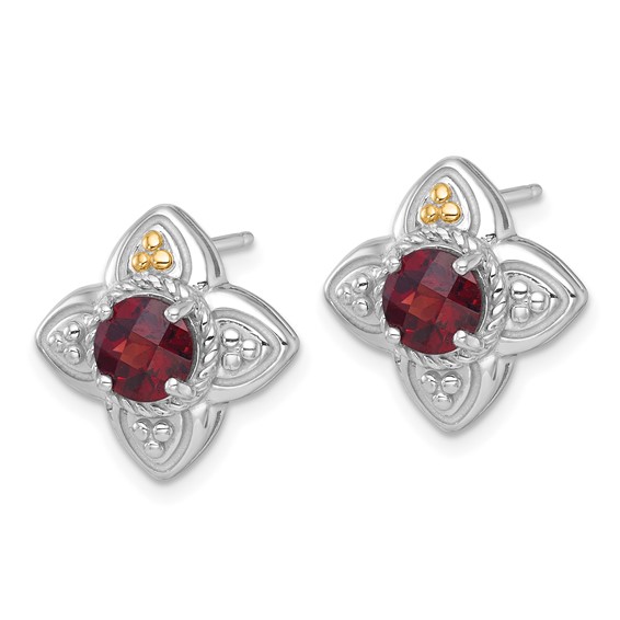 Sterling Silver w/14k Floral Gemstone Post Earrings