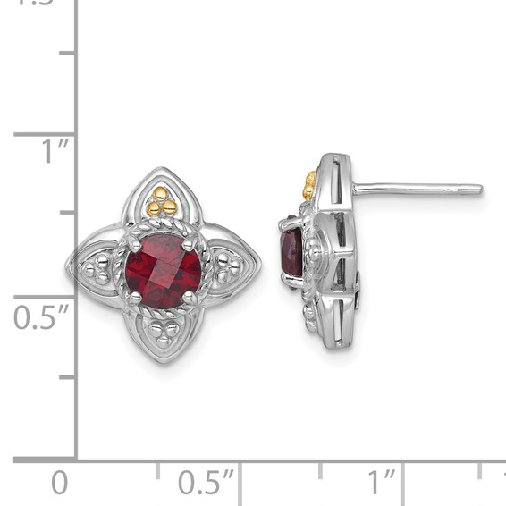 Sterling Silver w/14k Floral Gemstone Post Earrings