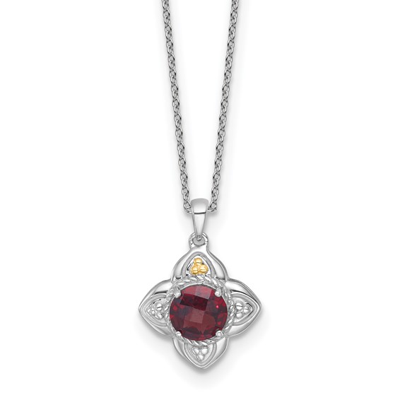 Sterling Silver w/14k Floral Gemstone Necklaces