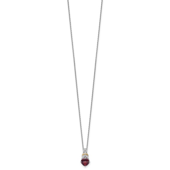 Shey Couture Sterling Silver Rhodium-plated with 14k Accent Checker Cushion Garnet and .04ct. Diamond 18 inch w/2 inch Extension Necklace