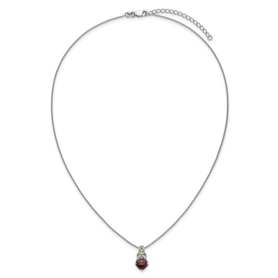 Shey Couture Sterling Silver Rhodium-plated with 14k Accent Checker Cushion Garnet and .04ct. Diamond 18 inch w/2 inch Extension Necklace