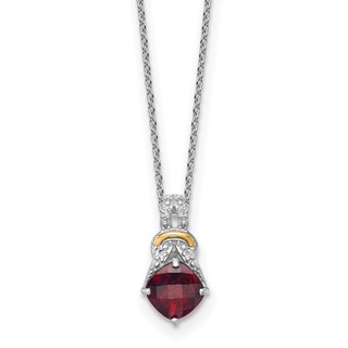 Shey Couture Sterling Silver Rhodium-plated with 14k Accent Checker Cushion Garnet and .04ct. Diamond 18 inch w/2 inch Extension Necklace