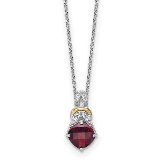 Shey Couture Sterling Silver Rhodium-plated with 14k Accent Checker Cushion Garnet and .04ct. Diamond 18 inch w/2 inch Extension Necklace