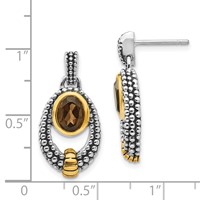 Shey Couture Sterling Silver Gold-tone Flash Gold-plated Antiqued Oval Bezel Smoky Quartz Post Dangle Earrings view 4