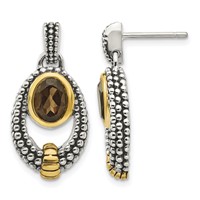 Shey Couture Sterling Silver Gold-tone Flash Gold-plated Antiqued Oval Bezel Smoky Quartz Post Dangle Earrings view 1