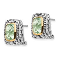 Shey Couture Sterling Silver Earrings with 14K Accent Antiqued Cushion Bezel Green Quartz Omega Back view 2