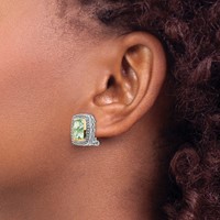 Shey Couture Sterling Silver Earrings with 14K Accent Antiqued Cushion Bezel Green Quartz Omega Back view 3
