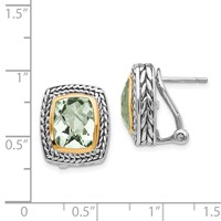 Shey Couture Sterling Silver Earrings with 14K Accent Antiqued Cushion Bezel Green Quartz Omega Back view 4