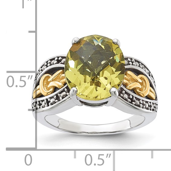 Sterling Silver w/ 14k Accent Antiqued Oval Lemon Quartz Ring