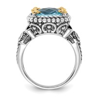 Sterling Silver Ring with 14K Accent Polished & Antiqued Swiss Blue Topaz view 2