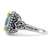 Sterling Silver Ring with 14K Accent Polished & Antiqued Swiss Blue Topaz view 3