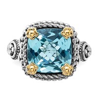 Sterling Silver Ring with 14K Accent Polished & Antiqued Swiss Blue Topaz view 5