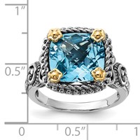 Sterling Silver Ring with 14K Accent Polished & Antiqued Swiss Blue Topaz view 4