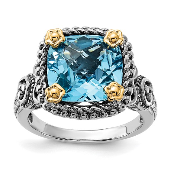 Sterling Silver w/14k Accent Polished & Antiqued Swiss Blue Topaz Ring
