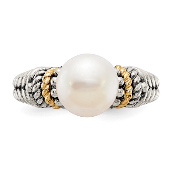 Shey Couture Sterling Silver with 14K Accent Antiqued 8mm Freshwater Cultured Pearl Ring