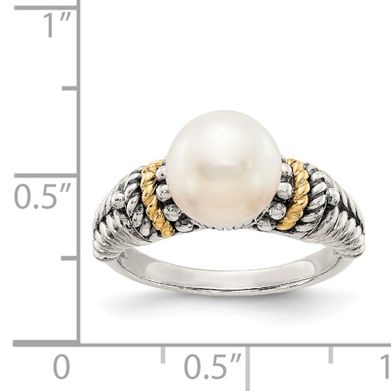 Shey Couture Sterling Silver with 14K Accent Antiqued 8mm Freshwater Cultured Pearl Ring